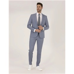 Mavi Çizgili Ekstra Slim Fit Yün Takım Elbise