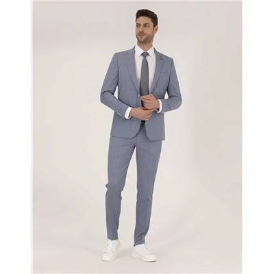 Mavi Çizgili Ekstra Slim Fit Yün Takım Elbise