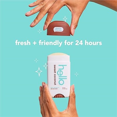 hello Sweet Coconut Deodorant With Shea Butter for Women + Men, Aluminum Free, Baking Soda Free, Parabens Free, 24 Hour Odor Protection, 2.6 Ounce, 2 Pack