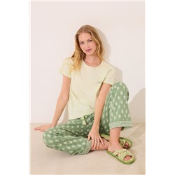 Pijama manga corta algodón estampado verde