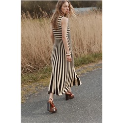 STRIPED MIDI DRESS