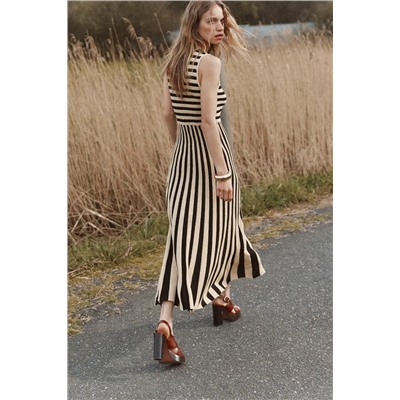 STRIPED MIDI DRESS