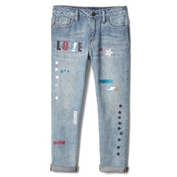 Glitter embellished girlfriend ankle jeans