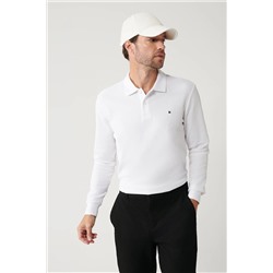 Avva Erkek Beyaz Polo Yaka Düz Uzun Kol T-shirt B001080