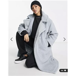 QED London oversized longline borg coat in blue