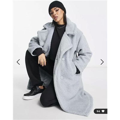 QED London oversized longline borg coat in blue
