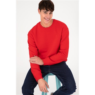 Erkek Kırmızı Basic Sweatshirt