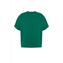 Yeşil Geniş Kalıp Bisiklet Yaka Baskılı %100 Pamuk Örme T-shirt TBBSS23AH00131