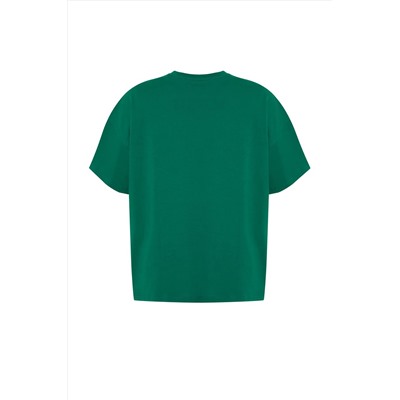 Yeşil Geniş Kalıp Bisiklet Yaka Baskılı %100 Pamuk Örme T-shirt TBBSS23AH00131