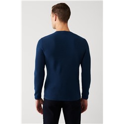 İndigo Bisiklet Yaka Dokulu Viskon Regular Fit Standart Kesim Triko Kazak