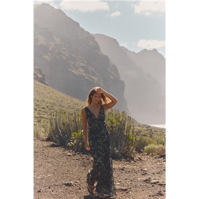 LONG FLORAL TULLE DRESS
