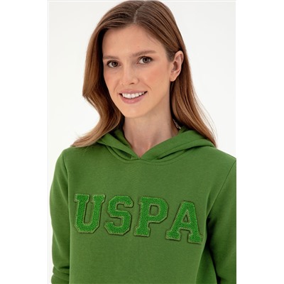 Kadın Yeşil Basic Kapüşonlu Sweatshirt