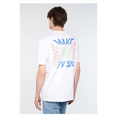 Mavi Baskılı Beyaz Tişört Loose Fit / Bol Rahat Kesim 0611386-620