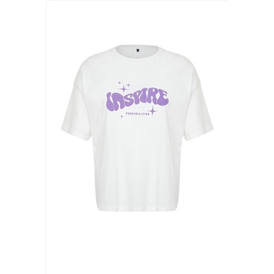 Ekru Unisex Oversize Rahat %100 Pamuklu Couple Örme T-Shirt TBBSS24BF00033