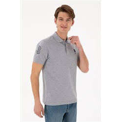 Erkek Slim Fit Polo Yaka Gri Melanj Basic Tişört