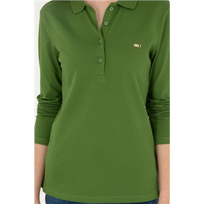 Kadın Yeşil Basic Polo Yaka Sweatshirt