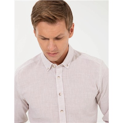 Bej Slim Fit Uzun Kollu Gömlek