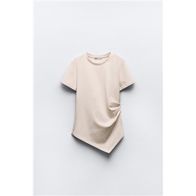 GATHERED T-SHIRT WITH ASYMMETRIC HEM