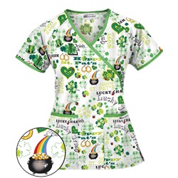 UA Lucky Charm White Mock Wrap Scrub Top