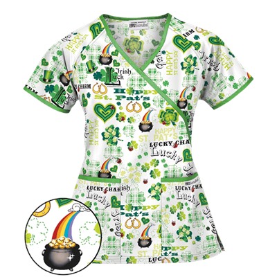 UA Lucky Charm White Mock Wrap Scrub Top