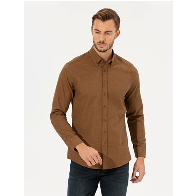 Kahverengi Slim Fit Uzun Kollu Gömlek