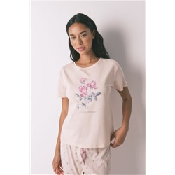 Pijama largo 100% algodón flores rosa