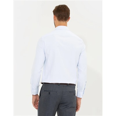 Açık Mavi Slim Fit Armürlü Klasik Gömlek