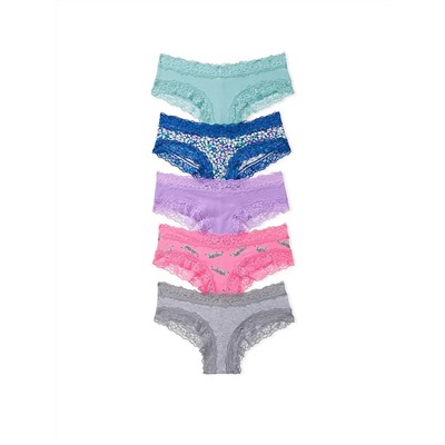 VICTORIA'S SECRET 5-Pack Lace Waist Cotton Cheeky Panties