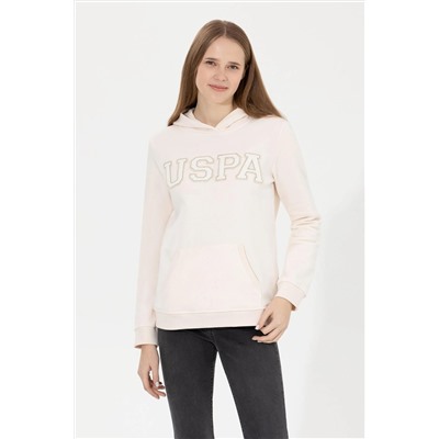 Kadın Ekru Kapüşonlu Basic Sweatshirt