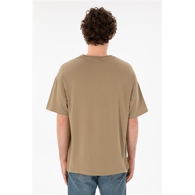 Erkek Oversize Fit Bisiklet Yaka Haki Tişört