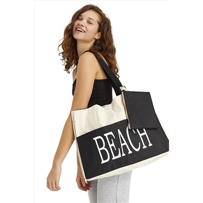 Ecrou Kadın Beach Yazılı Plaj Çantası Krem 45 X 50 cm MM0008923
