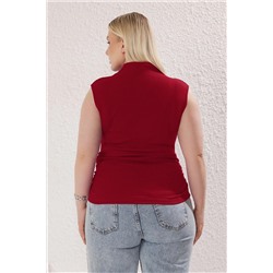Kırmızı Dik Yaka Asimetrik Örme Büyük Beden Bluz TBBSS25AF00039
