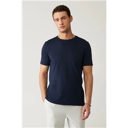 Avva, Erkek Lacivert Soft Touch Bisiklet Yaka Düz Modal T-shirt B001171