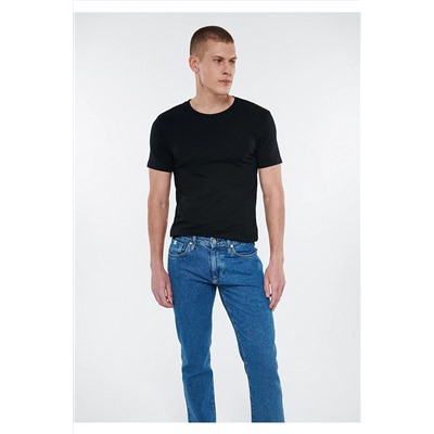 Mavi Siyah Basic Tişört Fitted / Vücuda Oturan Kesim 061747-900