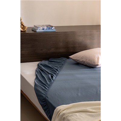 Ciel King Size Plus %100 Pamuk Lastikli Saten Çarşaf - Koyu Mavi