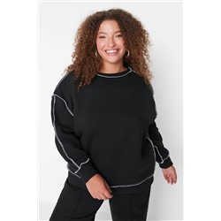 Trendyol Curve Siyah Karyoka Dikişli Kalın Şardonlu Örme Sweatshirt TBBAW23AO00015