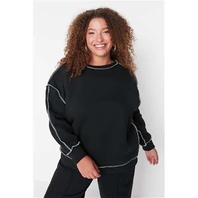 Trendyol Curve Siyah Karyoka Dikişli Kalın Şardonlu Örme Sweatshirt TBBAW23AO00015