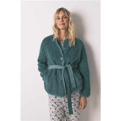 Bata corta tejido borreguito verde