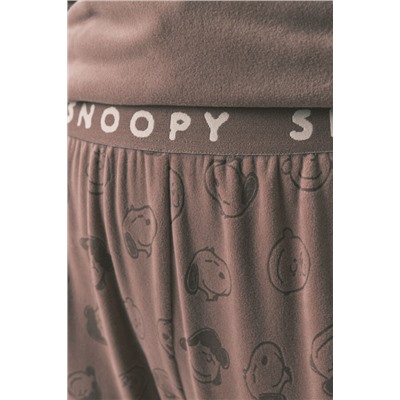 Pijama largo terciopelo elástico marrón Snoopy