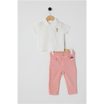 U.S. Polo Assn., U.S.POLO KIZ BEBEK 2Lİ KISA KOL T-SHIRT TAKIM Beyaz