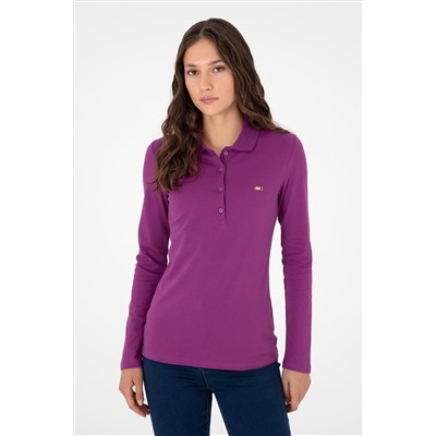 Kadın Menekşe Basic Polo Yaka Sweatshirt