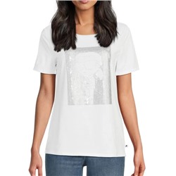 Karl Lagerfeld Paris Embellished Graphic Stretch Cotton T-Shirt