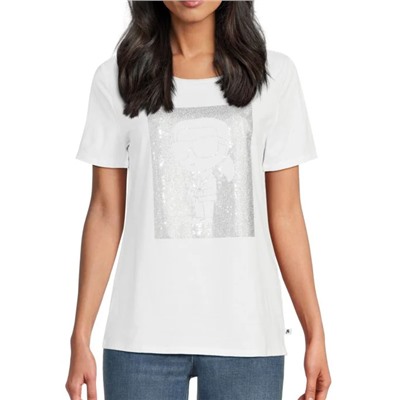 Karl Lagerfeld Paris Embellished Graphic Stretch Cotton T-Shirt