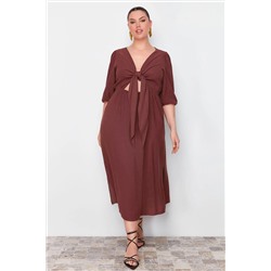 Trendyol Curve Kahverengi A-line Dokuma Elbise TBBSS24AH00052
