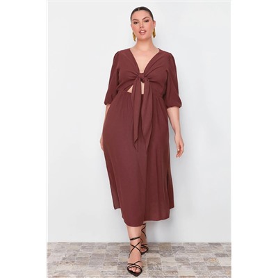 Trendyol Curve Kahverengi A-line Dokuma Elbise TBBSS24AH00052