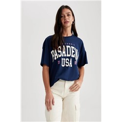 Defacto Oversize Fit Bisiklet Yaka Baskılı Kısa Kollu %100 Pamuk Tişört A6288AX23SM