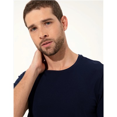 Lacivert Slim Fit Bisiklet Yaka Basic Tişört