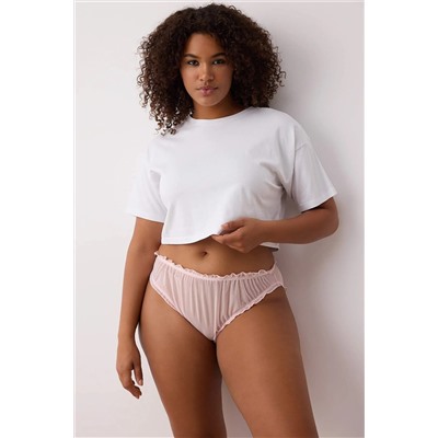 Lila-Pembe 2'li Paket Lastikli Tül Klasik Büyük Beden Külot TBBSS25CM00002