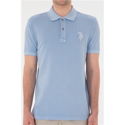 Erkek Slim Fit Polo Yaka Açık Mavi Basic Tişört