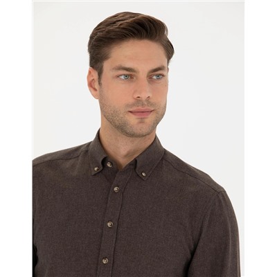 Kahverengi Slim Fit Uzun Kollu Gömlek
